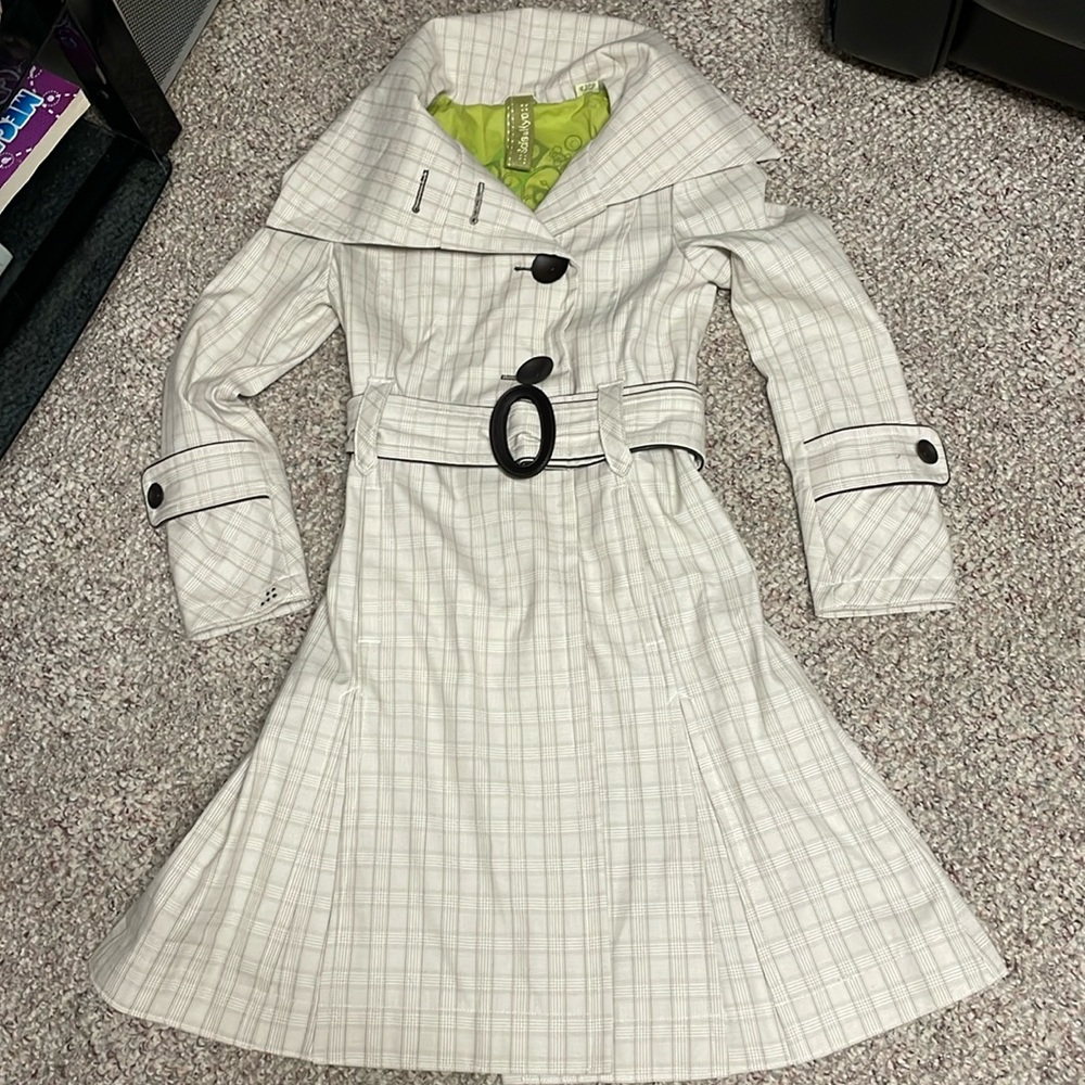 Soia & Kyo Cream Plaid Trench Coat with Lime Lining